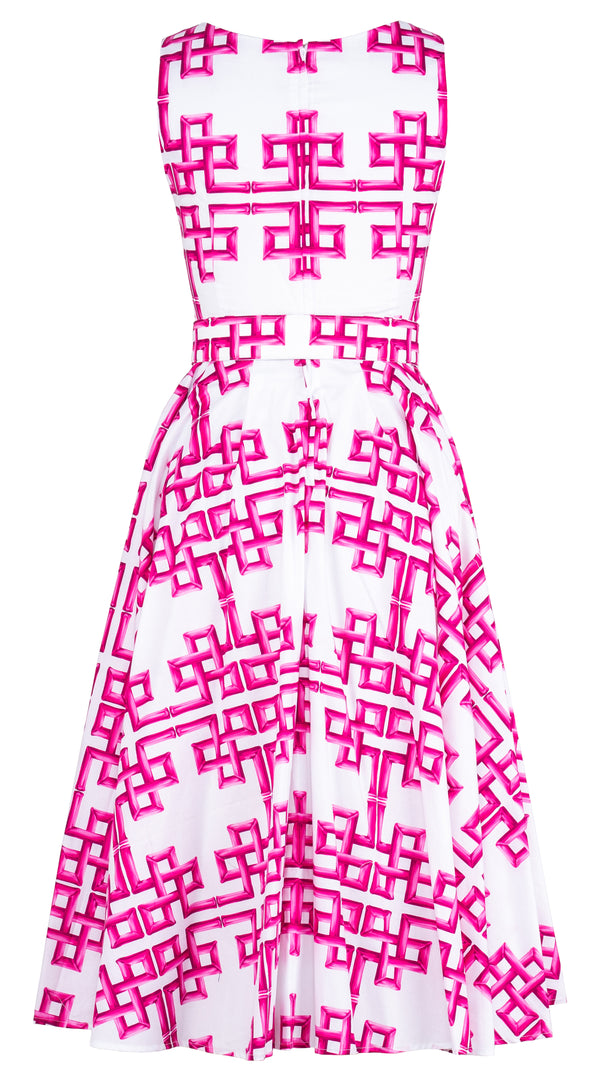 Abelia Dress U Neck Sleeveless Midi Length Cotton Stretch (Bamboo Grove Big White)