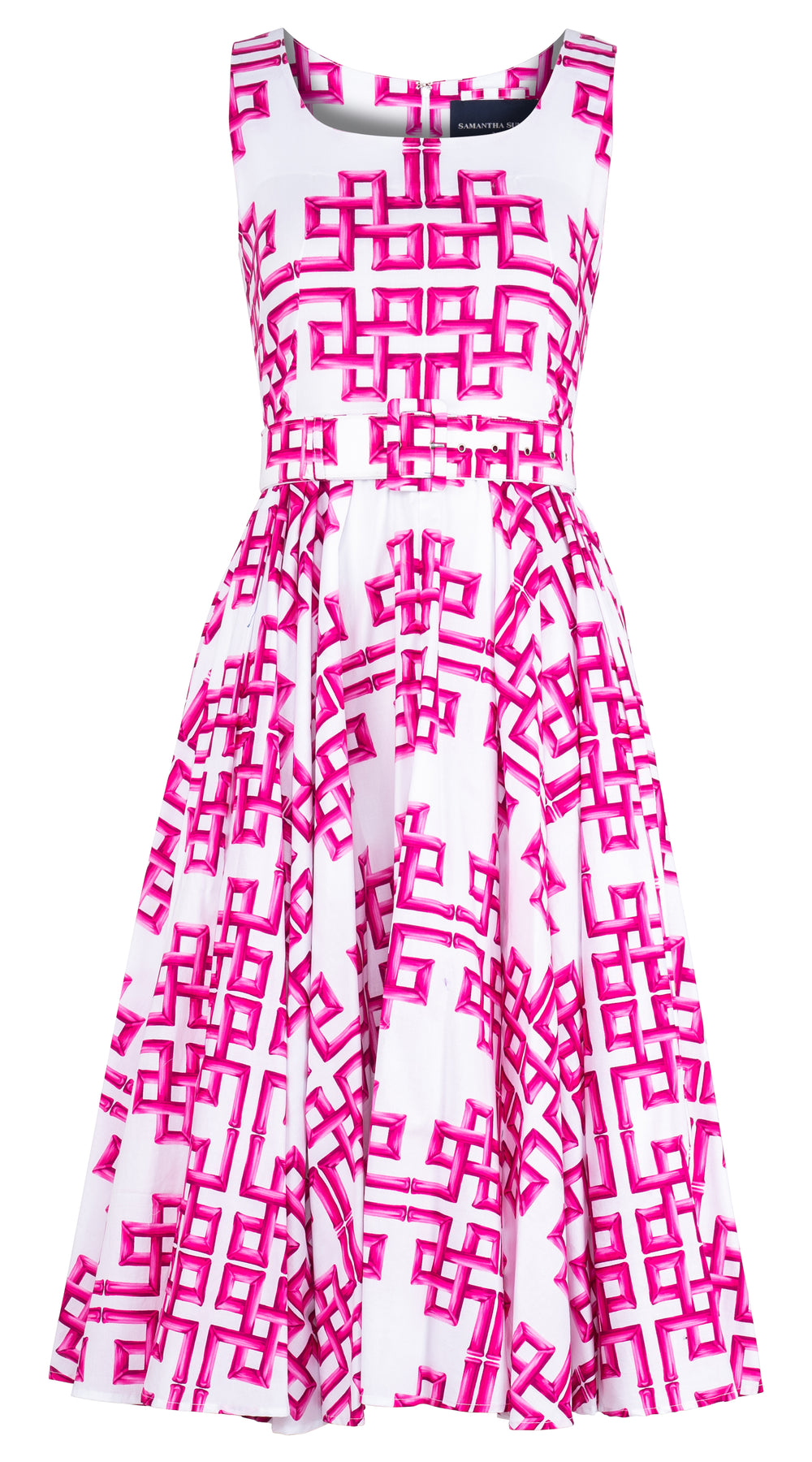 Abelia Dress U Neck Sleeveless Midi Length Cotton Stretch (Bamboo Grove Big White)
