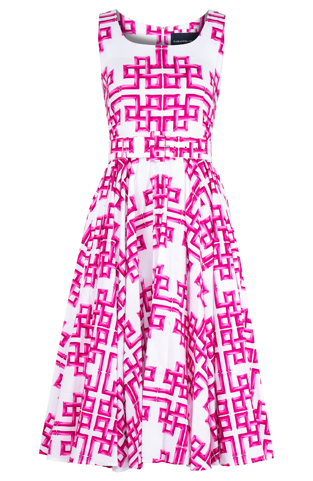 Abelia Dress U Neck Sleeveless Midi Length Cotton Stretch (Bamboo Grove White)