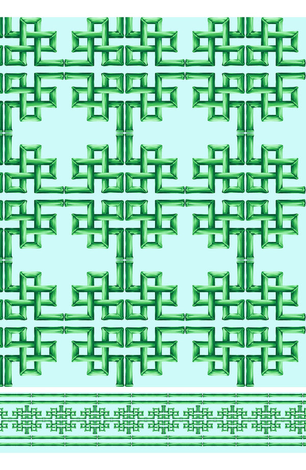 Audrey Dress #1 Shirt Collar 3/4 Sleeve Long Length Poliamide Taffta (Bamboo Grove Pastel)