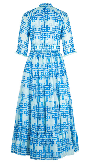 Eva Dress Crew Neck 3/4 Sleeve Maxi Length Ramie (Bamboo Grove Small Pastel)