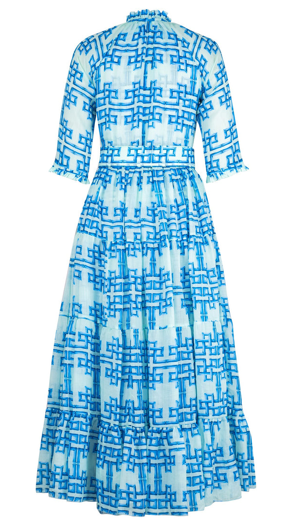 Eva Dress Crew Neck 3/4 Sleeve Maxi Length Ramie (Bamboo Grove Small Pastel)