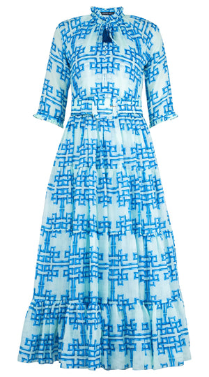 Eva Dress Crew Neck 3/4 Sleeve Maxi Length Ramie (Bamboo Grove Small Pastel)
