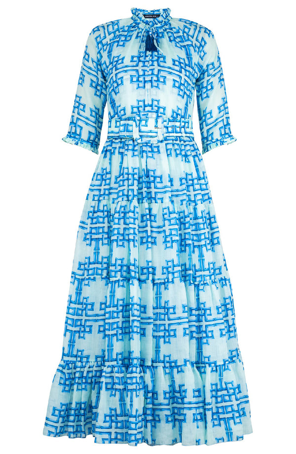 Eva Dress Crew Neck 3/4 Sleeve Maxi Length Cotton Musola (Bamboo Grove Pastel)