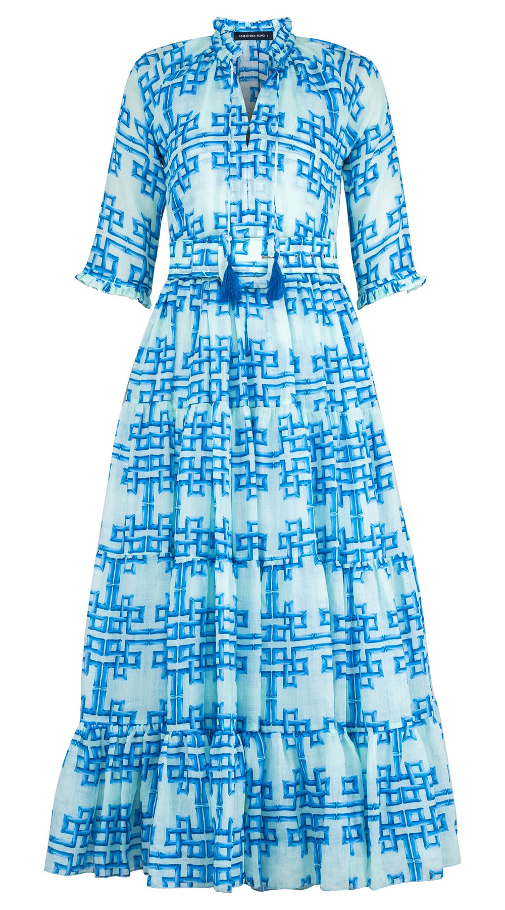 Eva Dress Crew Neck 3/4 Sleeve Maxi Length Ramie (Bamboo Grove Small Pastel)