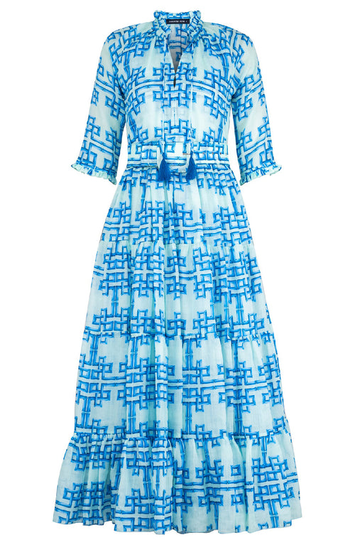 Eva Dress Crew Neck 3/4 Sleeve Maxi Length Cotton Musola (Bamboo Grove Pastel)