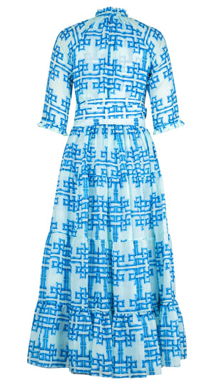 Eva Dress Crew Neck 3/4 Sleeve Maxi Length Ramie (Bamboo Grove Small Pastel)