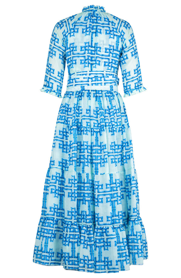 Eva Dress Crew Neck 3/4 Sleeve Maxi Length Cotton Musola (Bamboo Grove Pastel)