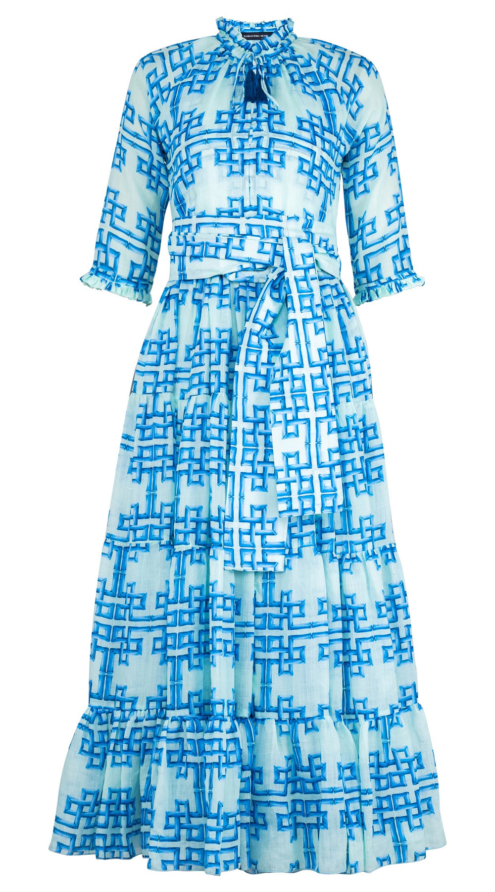 Eva Dress Crew Neck 3/4 Sleeve Maxi Length Cotton Musola (Bamboo Grove Pastel)