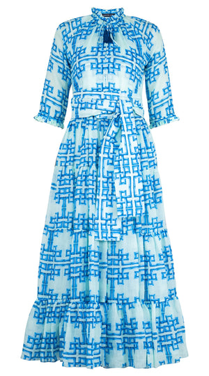 Eva Dress Crew Neck 3/4 Sleeve Maxi Length Ramie (Bamboo Grove Small Pastel)