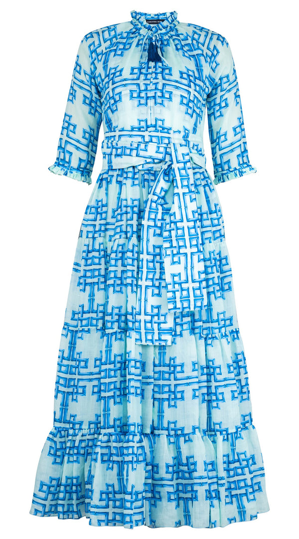 Eva Dress Crew Neck 3/4 Sleeve Maxi Length Ramie (Bamboo Grove Small Pastel)