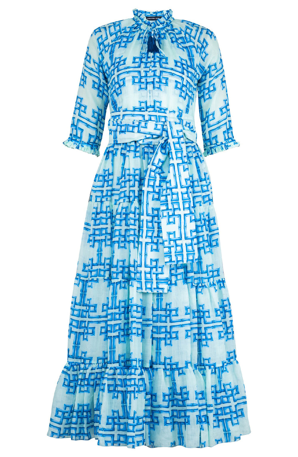 Eva Dress Crew Neck 3/4 Sleeve Maxi Length Cotton Musola (Bamboo Grove Pastel)