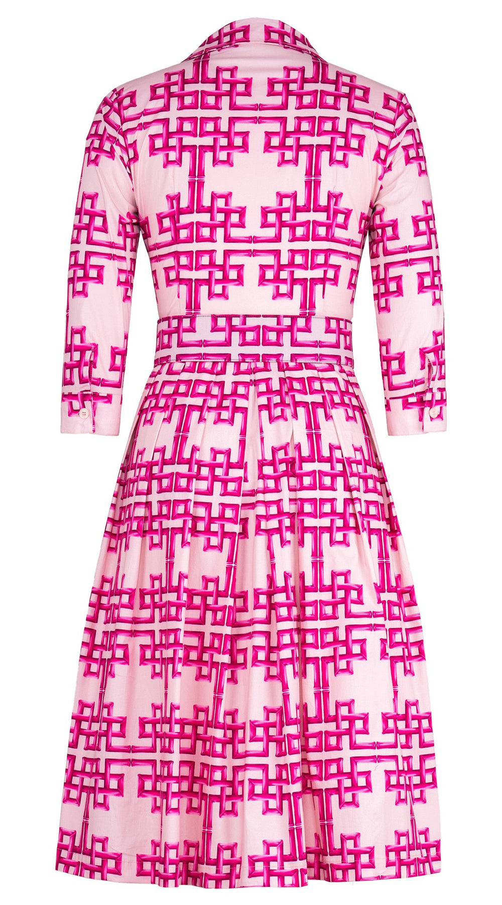 Audrey Dress #1 Shirt Collar 3/4 Sleeve Long Length Cotton Stretch (Bamboo Grove Pastel)