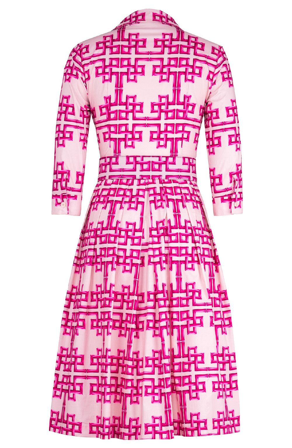 Audrey Dress #1 Shirt Collar 3/4 Sleeve Long Length Cotton Stretch (Bamboo Grove Pastel)