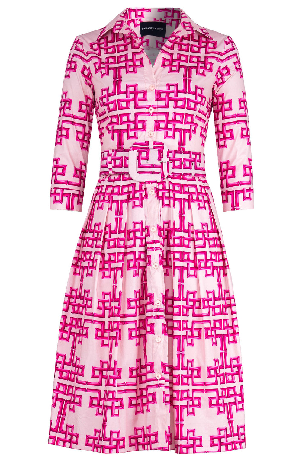 Audrey Dress #1 Shirt Collar 3/4 Sleeve Long Length Cotton Stretch (Bamboo Grove Pastel)