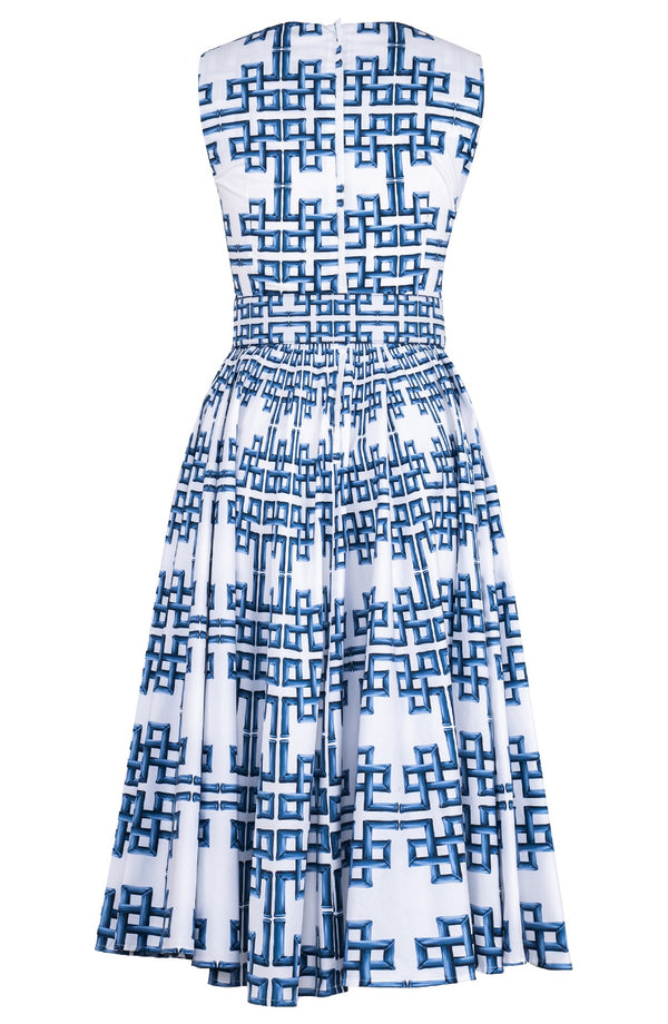 Abelia Dress Crew Neck Sleeveless Midi Length Cotton Stretch (Bamboo Grove White)