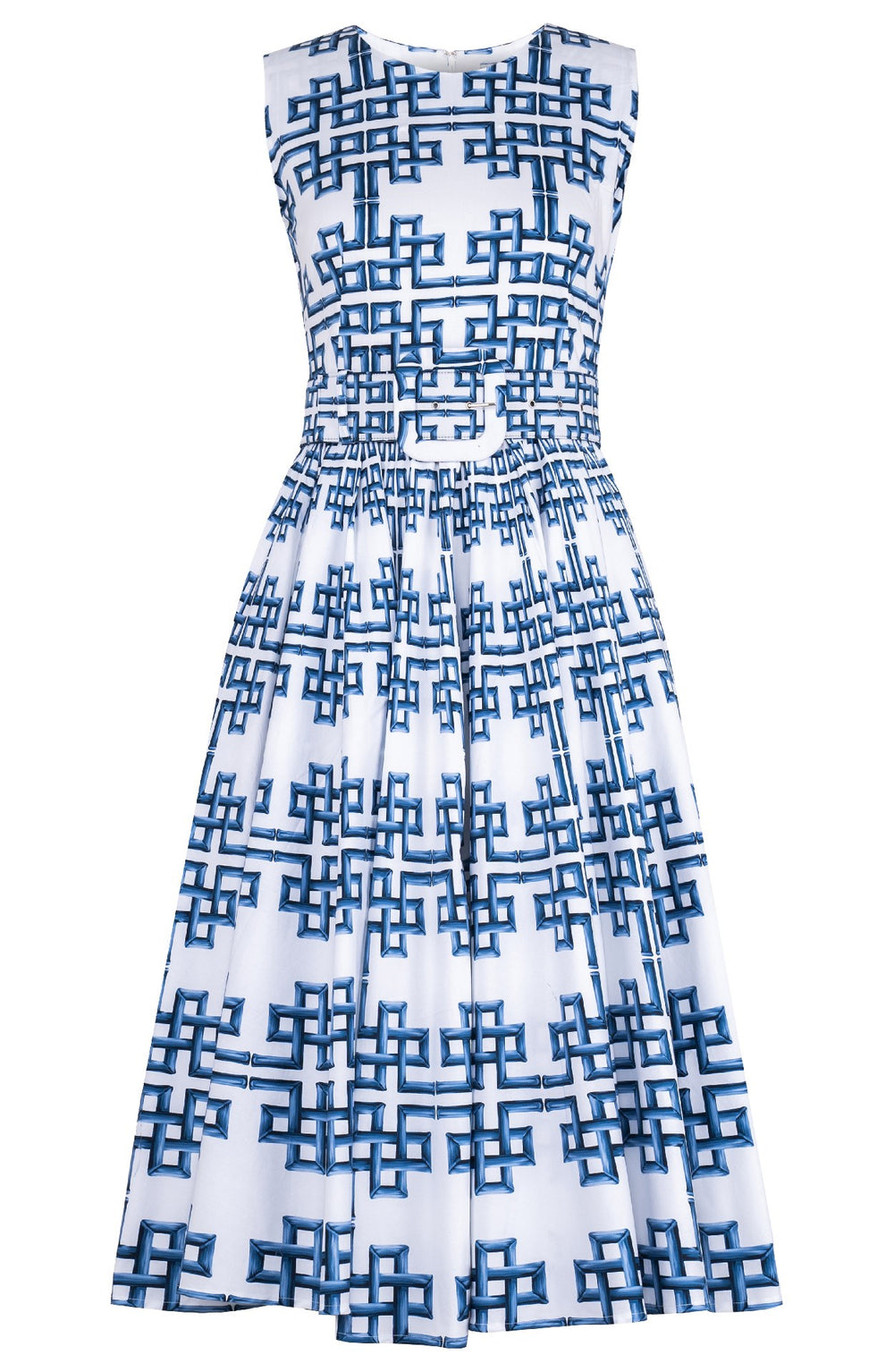 Abelia Dress Crew Neck Sleeveless Midi Length Cotton Stretch (Bamboo Grove White)