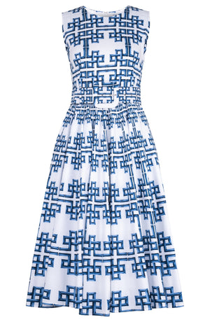 Abelia Dress Crew Neck Sleeveless Midi Length Cotton Stretch (Bamboo Grove White)
