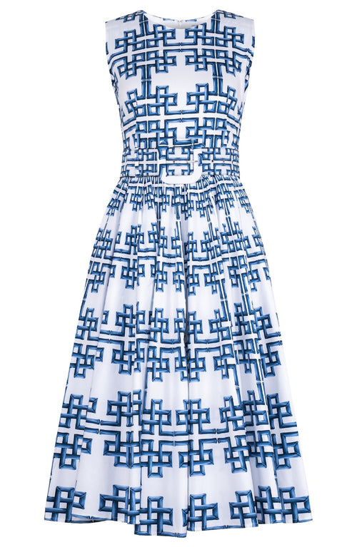Abelia Dress Crew Neck Sleeveless Midi Length Cotton Stretch (Bamboo Grove White)