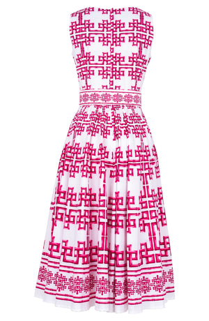Abelia Dress U Neck Sleeveless Midi Length Cotton Stretch (Bamboo Grove White)