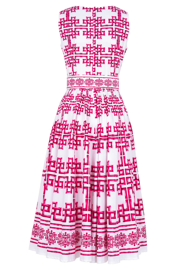 Abelia Dress U Neck Sleeveless Midi Length Cotton Stretch (Bamboo Grove White)