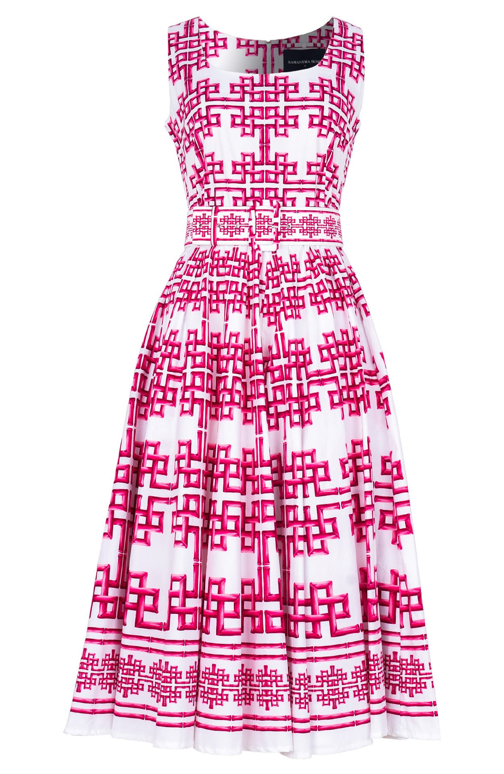Abelia Dress U Neck Sleeveless Midi Length Cotton Stretch (Bamboo Grove White)