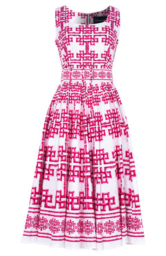 Abelia Dress U Neck Sleeveless Midi Length Cotton Stretch (Bamboo Grove White)