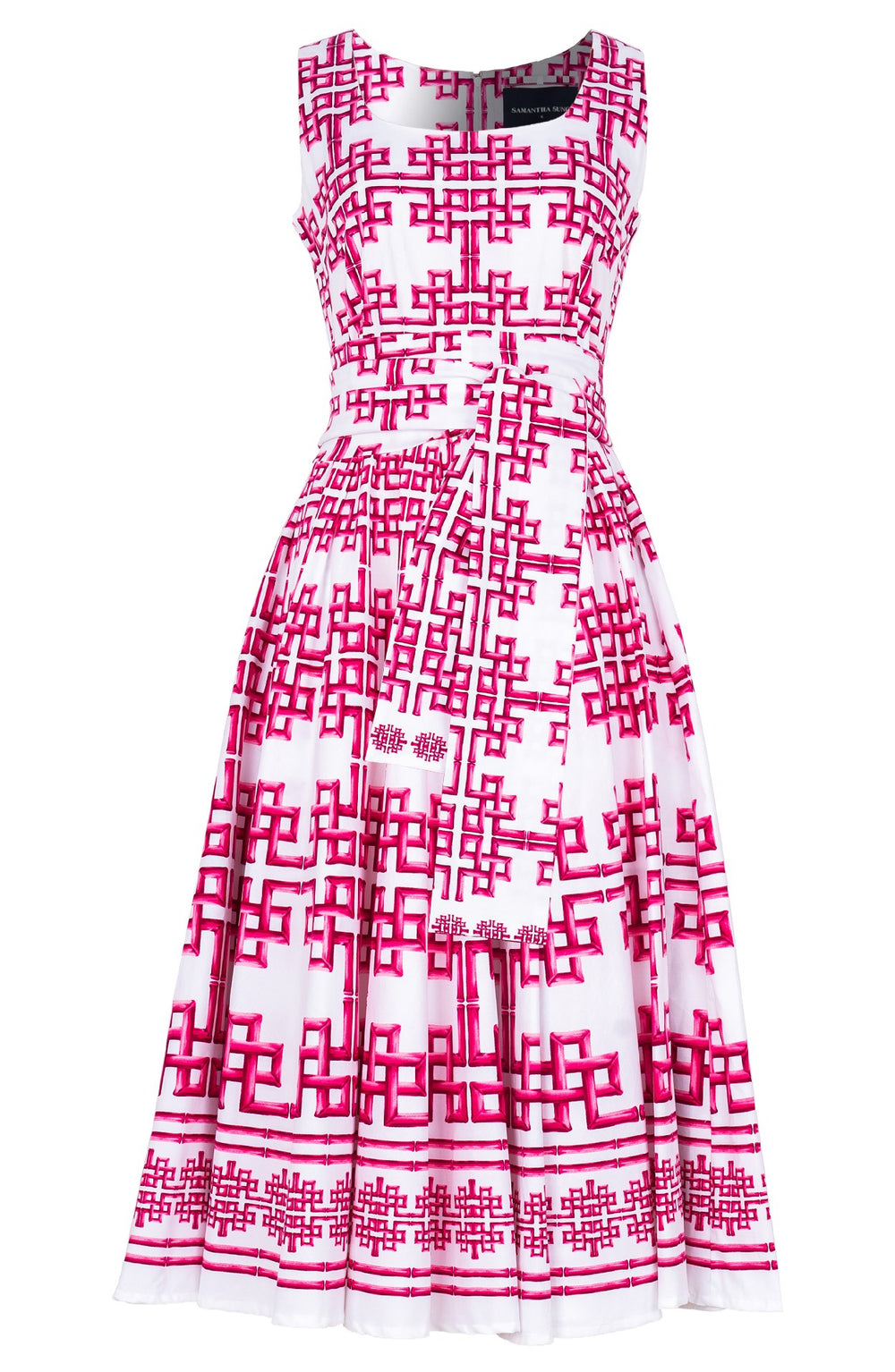 Abelia Dress U Neck Sleeveless Midi Length Cotton Stretch (Bamboo Grove White)
