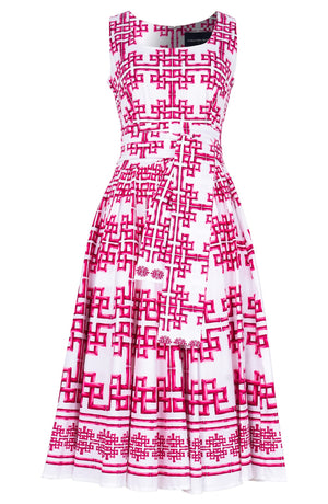 Abelia Dress U Neck Sleeveless Midi Length Cotton Stretch (Bamboo Grove White)