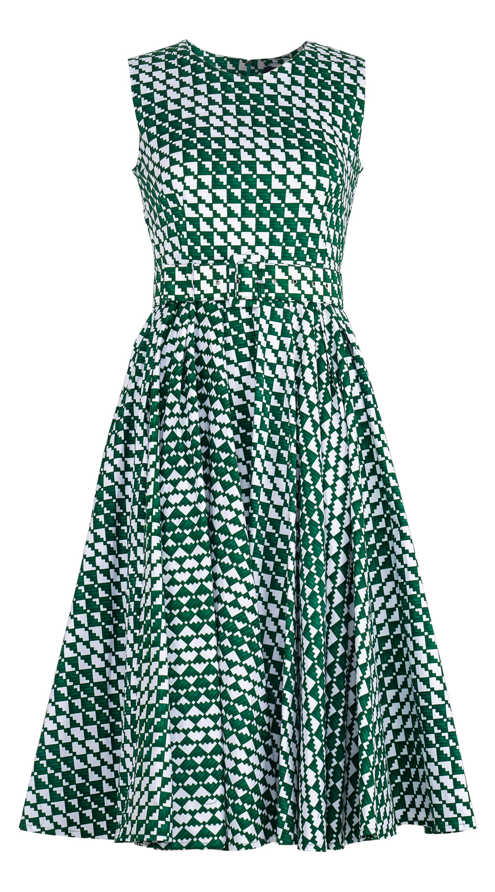 Abelia Dress Crew Neck Sleeveless Long +3 Length Cotton Stretch (Bamboo Weave)