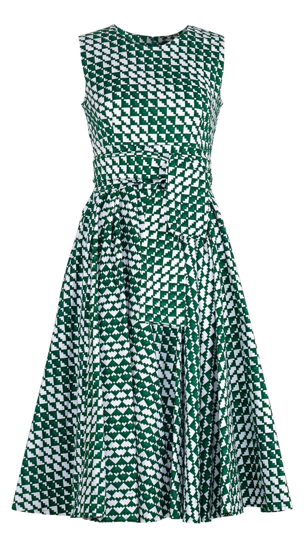 Abelia Dress Crew Neck Sleeveless Long +3 Length Cotton Stretch (Bamboo Weave)