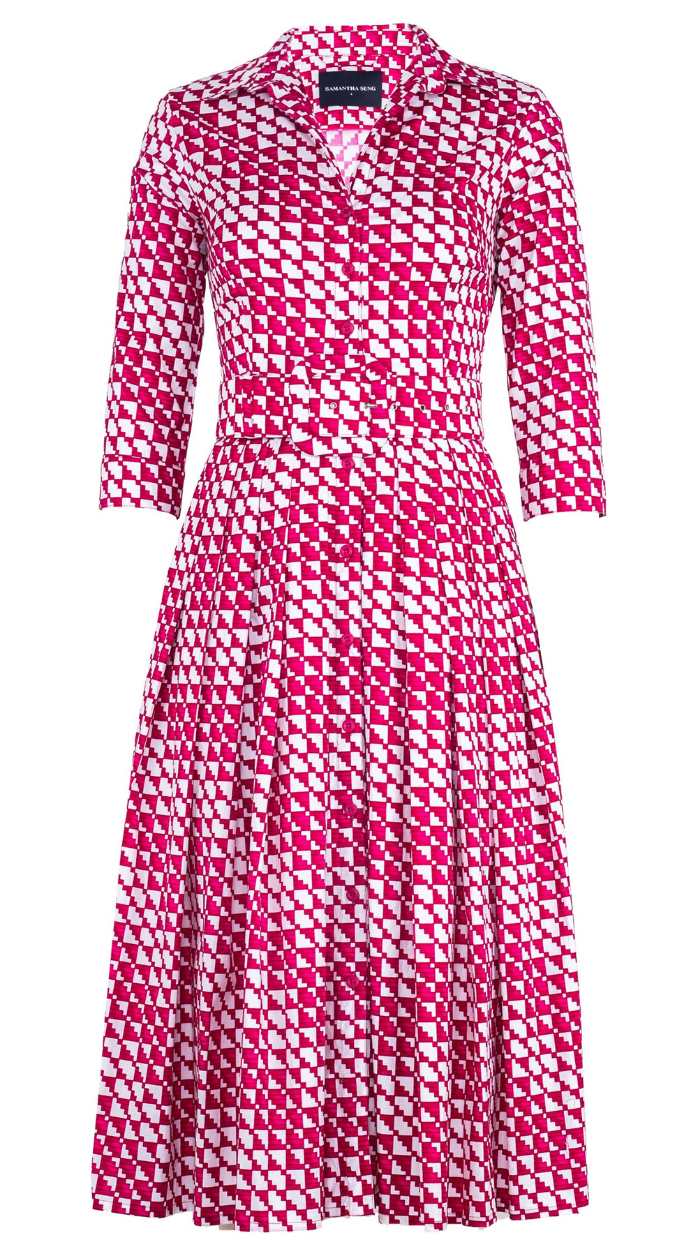 Audrey Dress #4 Shirt Collar 3/4 Sleeve Midi Length Cotton Stretch (Bamboo Weave)