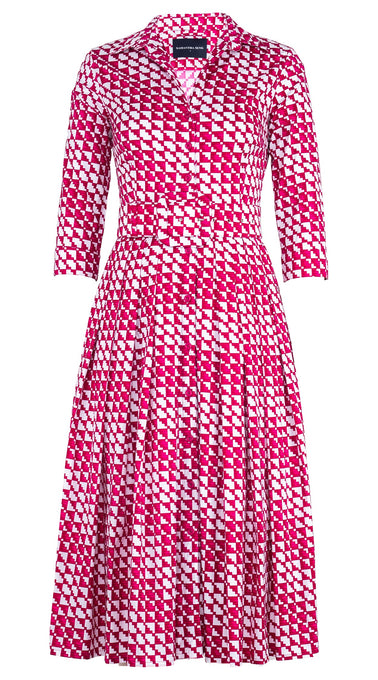 Audrey Dress #4 Shirt Collar 3/4 Sleeve Midi Length Cotton Stretch (Bamboo Weave)