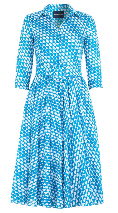 Aster Dress Shirt Collar 3/4 Sleeve Midi Length Cotton Musola (Bamboo Weave)