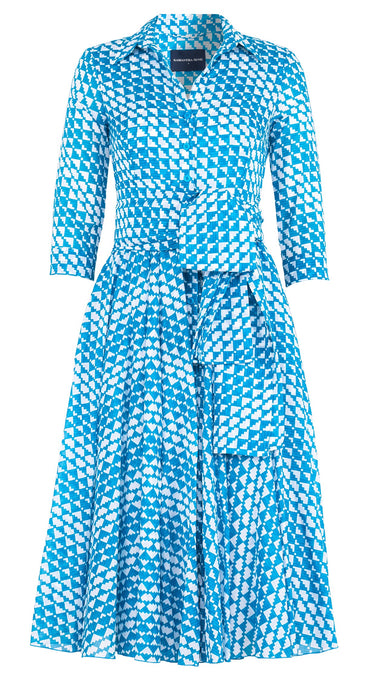 Aster Dress Shirt Collar 3/4 Sleeve Midi Length Cotton Musola (Bamboo Weave)