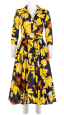 Aster Dress Shirt Collar 3/4 Sleeve Midi Length Cotton Musola (Banana Art Big)-old