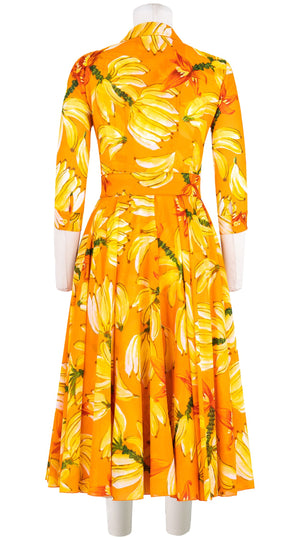 Aster Dress Shirt Collar 3/4 Sleeve Midi Length Cotton Musola (Banana Art Big)-old