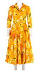 Aster Dress Shirt Collar 3/4 Sleeve Midi Length Cotton Musola (Banana Art Big)-old
