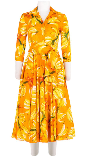 Aster Dress Shirt Collar 3/4 Sleeve Midi Length Cotton Musola (Banana Art Big)-old