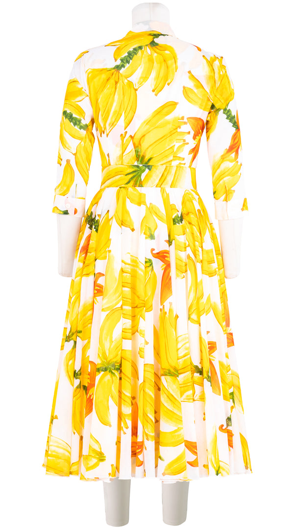 Aster Dress Shirt Collar 3/4 Sleeve Midi Length Cotton Musola (Banana Art)