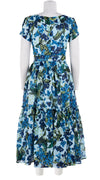 Melanie Dress #1 Boat Neck Short Sleeve Midi Length Linen (Barbados Flower Ground)