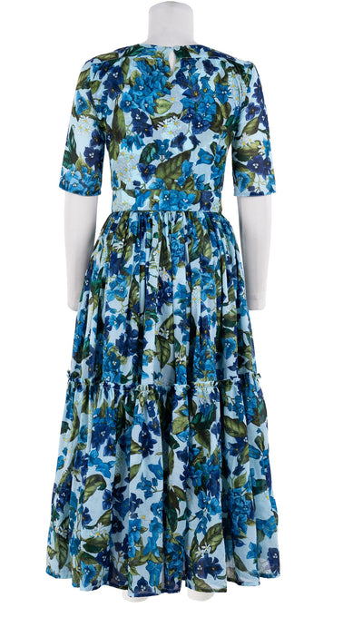 Melanie Dress #1 Crew Neck 1/2 Sleeve Midi Plus Length Cotton Musola (Barbados Flower Ground)