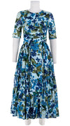 Melanie Dress #1 Crew Neck 1/2 Sleeve Midi Plus Length Cotton Musola (Barbados Flower Ground)
