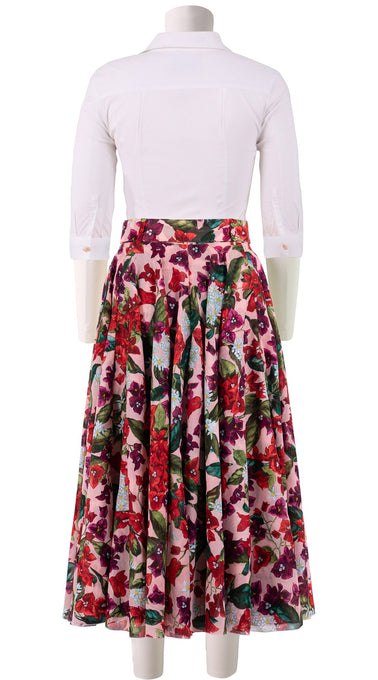 Aster Skirt #1 with Belt Midi Length Cotton Musola (Barbados Flower Ground)