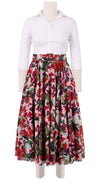 Aster Skirt #1 with Belt Midi Length Cotton Musola (Barbados Flower Ground)