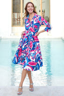 Audrey Dress #1 Shirt Collar 3/4 Sleeve Long Length Silk Taffa (Barcelona Mode)