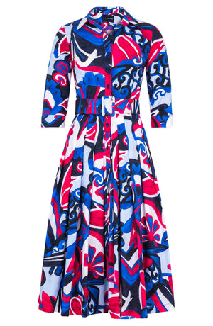 Audrey Dress #4 Shirt Collar 3/4 Sleeve Midi Length Cotton Stretch (Barcelona Mode)