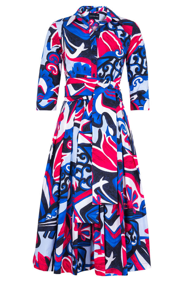 Audrey Dress #4 Shirt Collar 3/4 Sleeve Midi Length Cotton Stretch (Barcelona Mode)