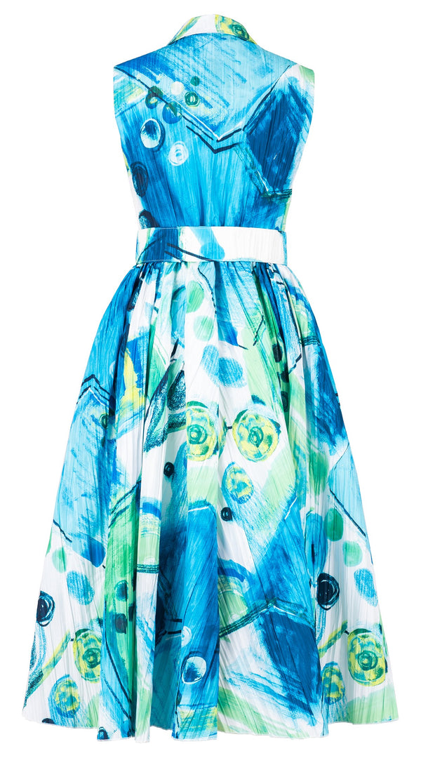 Terry Dress Shirt Collar Sleeveless Midi Length Silk Taffta (Bastera Painting)