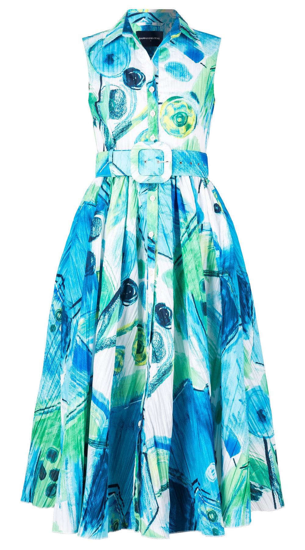 Terry Dress Shirt Collar Sleeveless Midi Length Silk Taffta (Bastera Painting)
